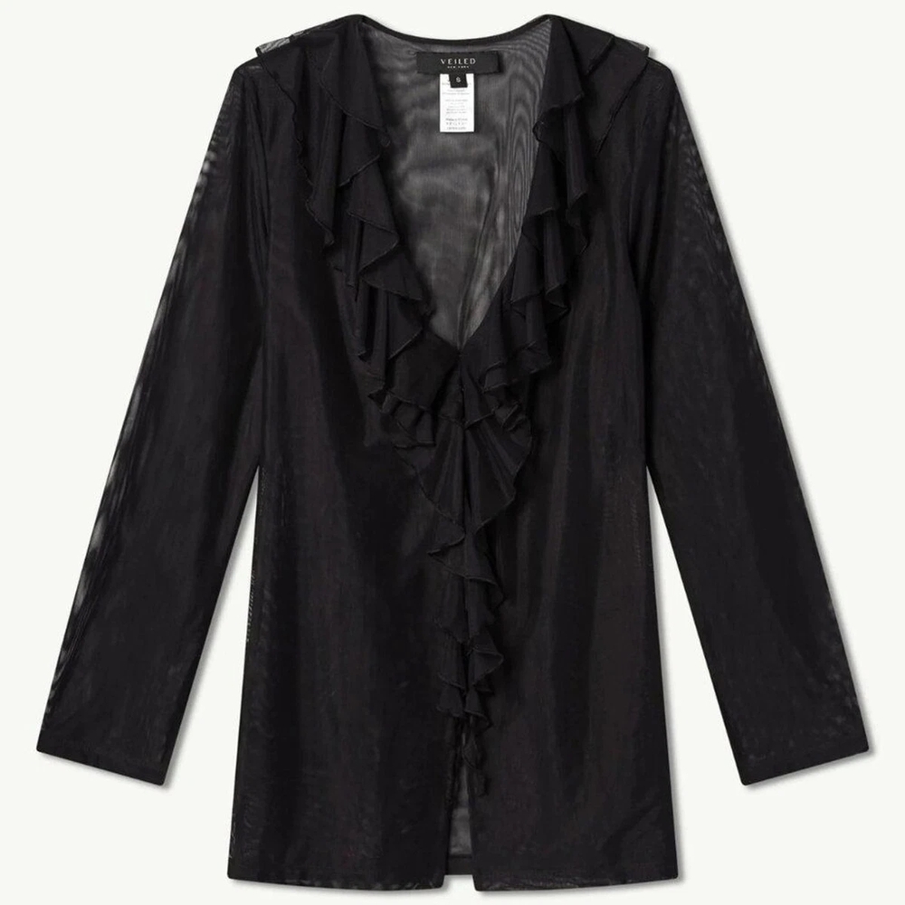 Mesh Ruffle Open Top - Black